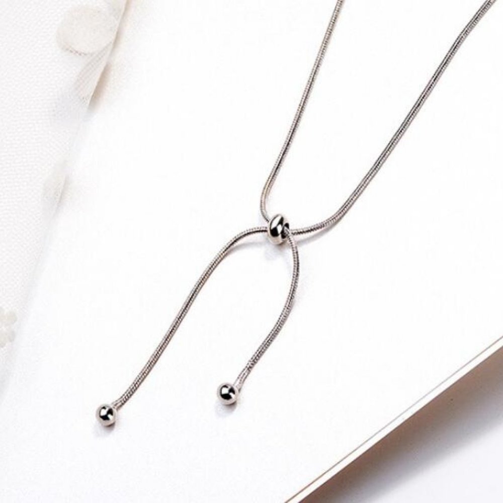 925 Silver Snake Chain Adjustable Bead Necklace - Picture 2 of 8